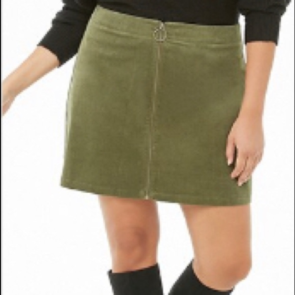 Plus Size Zip-Front Corduroy Skirt